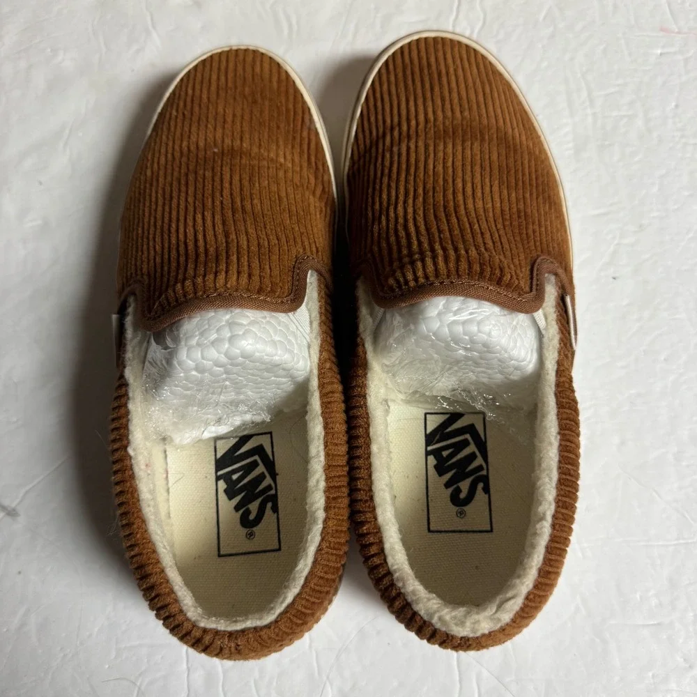Vans Classic Slip-On Corduroy Sherpa Brown Mens 6.5 Womens 8 Sneakers